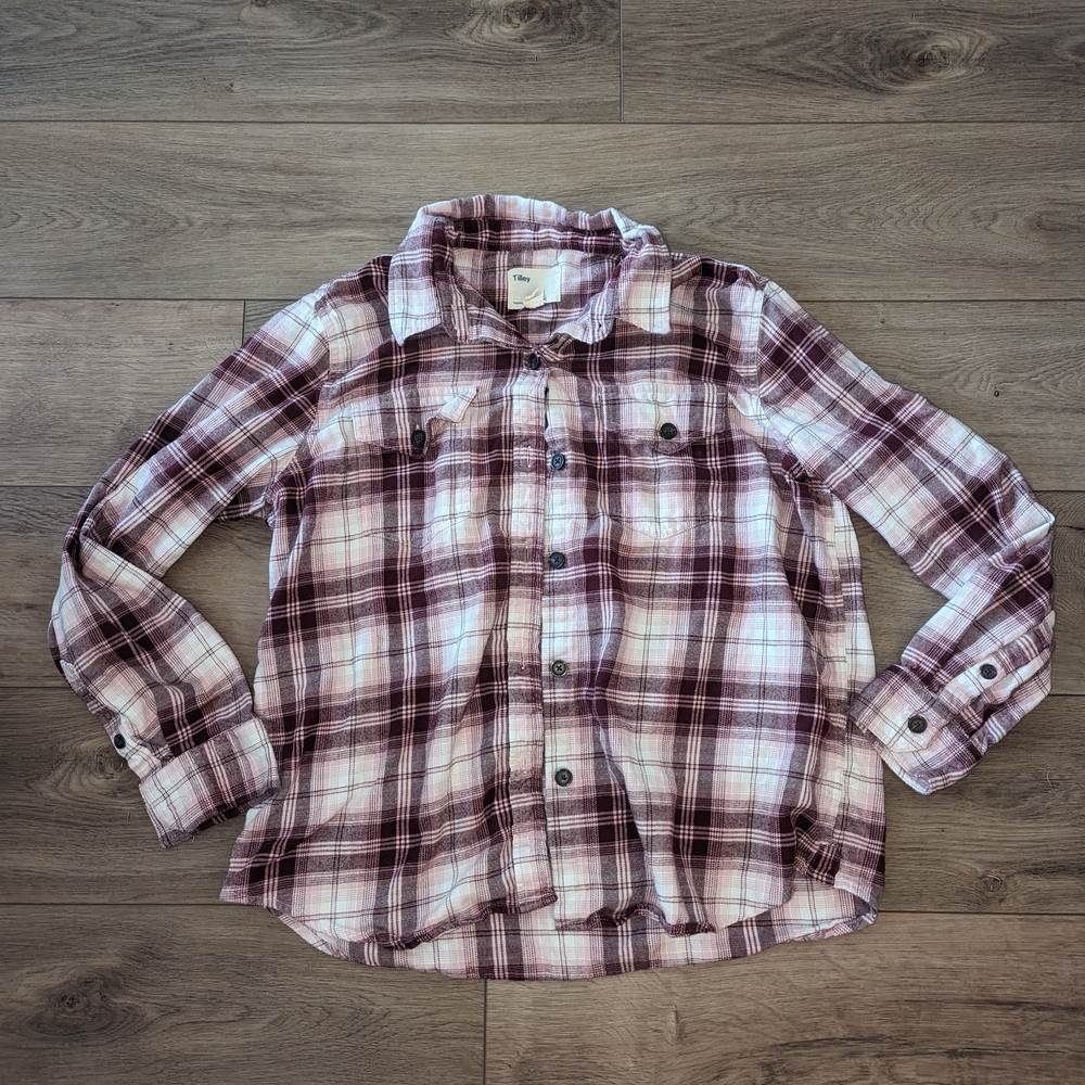 3/$16 Tilley Plaid Button Up Long Sleeve Pink